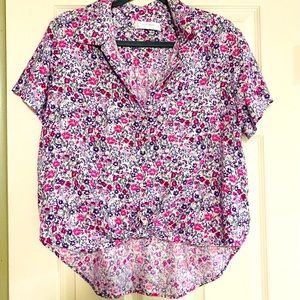 Lucky Brand floral hi/low tie front top size L